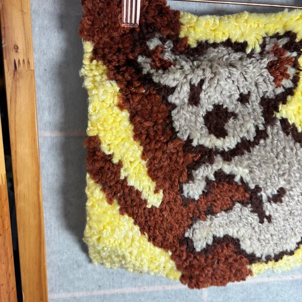 Handmade Koala Latch Hook Wall‎ Hanging Textile Art Yellow Brown Pillow